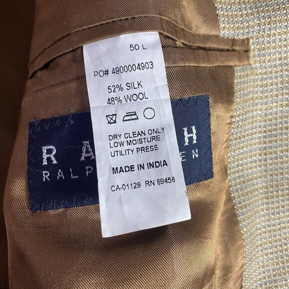 RALPH by RALPH LAUREN Silk Wool Tweed 2 Button Blazer Jacket Mens 50L Beige - Picture 4 of 9
